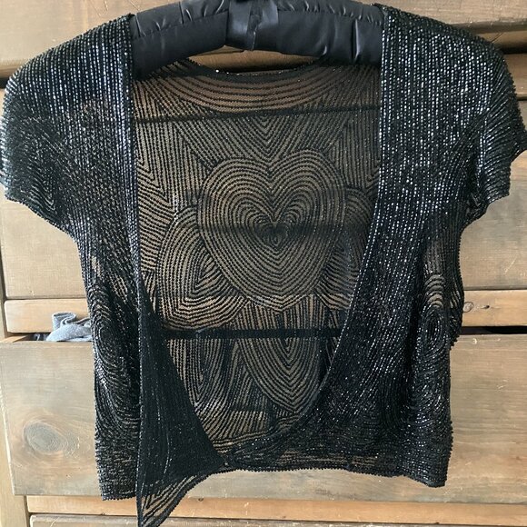 BLACK FULLY BEADED BOLERO / SHRUG - Picture 2 of 11